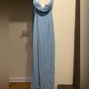 Oh Polly Light Blue Strapless Textured Maxi Dress